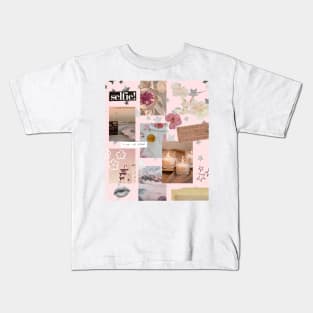 Baby Pink Floral Collage Y2K Kids T-Shirt